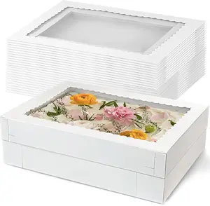 12 count 14x10x4 Inch Cake Boxes with Window White Bakery Boxes Large  Box for Donuts Cookies Dessert Cupcakes Pastry Baking Pie Packaging for Birthday Wedding Easter