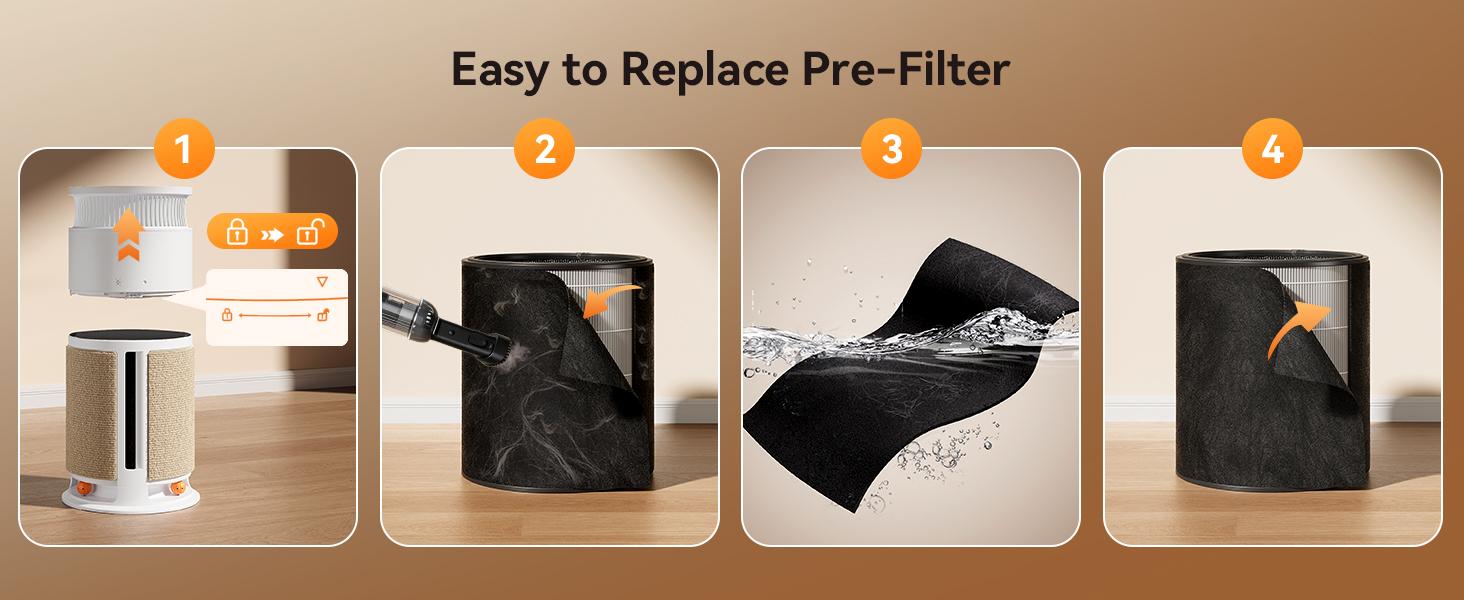 Meowant Air Purifier for Home, Pet Air Purifier 360°Air Intake & Air Outlet for Large Room, 4-in-1 H13 HEPA Filter Up to 3900 Ft² Air Cleaner for Pet Hair Dander Odors with Cat Scratch Board