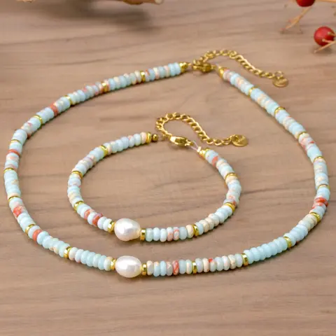 Elegant Vintage Style Agate Beaded Necklace Bracelet Set, Freshwater Pearl Choker Jewelry Gift for Women, Perfect Holiday Present Jewelry Sets