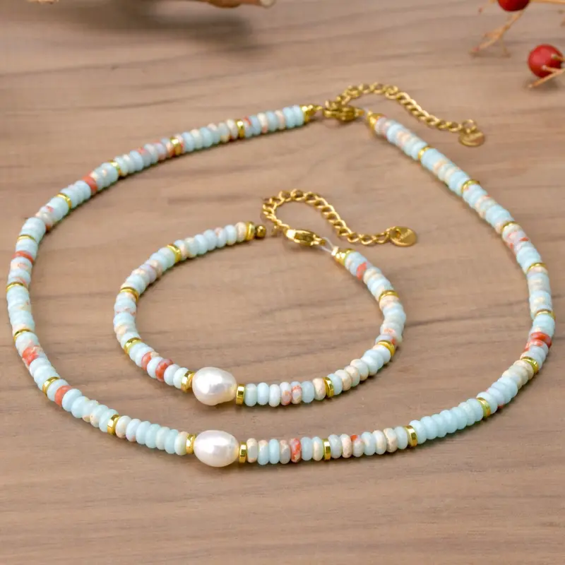 Elegant Vintage Style Agate Beaded Necklace Bracelet Set, Freshwater Pearl Choker Jewelry Gift for Women, Perfect Holiday Present Jewelry Sets