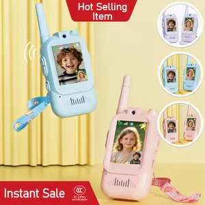 Kids video walkie talkies Set (2-Piece), Rechargeable Long-Range Two-Way Radio Toys, Suitable for Boys and Girls Ages 3-12, Outdoor Adventures, Camping, Hiking, Birthday Gifts, Pink and Blue Dual-Color Design