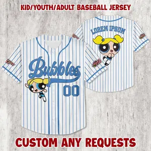 Custom The Powerpuff Girls Bubbles Baseball Jersey    Bubbles Baseball Jersey  The Powerpuff Girls Jersey    Baseball Jersey Gift