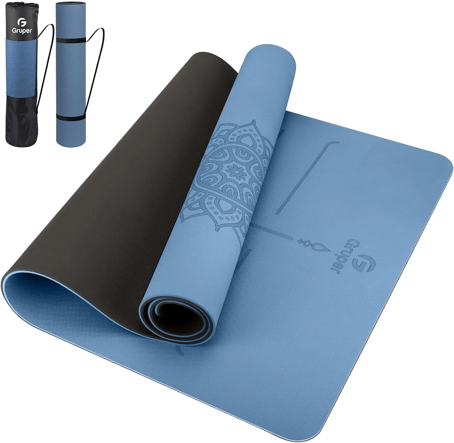 Gruper Yoga Mat Non Slip TPE Extra Wide Yoga Mat with Alignment Mark, 72"L x 32"W x 0.32"Th (183cm x 80cm x 8mm)Anti-Tear Exercise Mat with Carrying Strap and Bag, Workout Mats for Yoga, Pilates