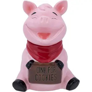 Ceramic 10.4 x 7.6 Everyday Cookie & Candy Jar with Airtight Lid Perfect for Kitchen Canisters Pet Treat Containers & Decorative Farmhouse Storage Pig Sign Oink