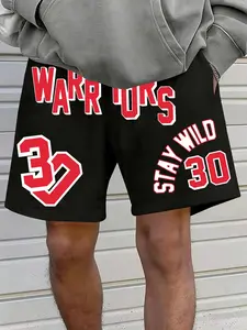 Men's Golden State Warriors Basketball Print Shorts, Vintage 30 Stay Wild Large Font Sports Pants, Perfect for Game Day, Gym, Street Style