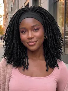 14inch Goddess Faux Locs Headband Wig, Synthetic Wig with Headband, Heat Resistant Hair for Daily Party, Stylish and Versatile