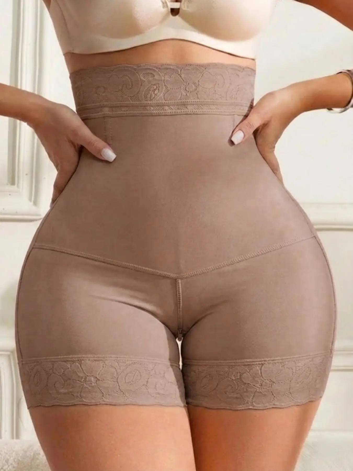 1 Count Women's Underwear Lace Trim High Waist Fit Shapewear Shorts, Tummy Control Butt Lifting Compression Shaping Pantie, Breathable Soft Fabric Briefs, Suitable For Holiday & Sports, High Waisted Girdles