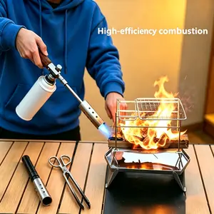 Detachable & Adjustable Length Barbecue Torch Folding Charcoal Lighter for Grill, Camping & Kitchen (Gas Not Included)