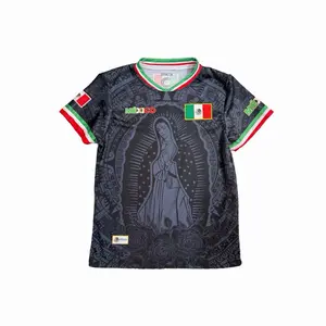 México Virgencita Black Unisex Jersey with Mexican Flag Accents and Virgen de Guadalupe Graphic Short Sleeve for Casual Wear Sports or Cultural Events