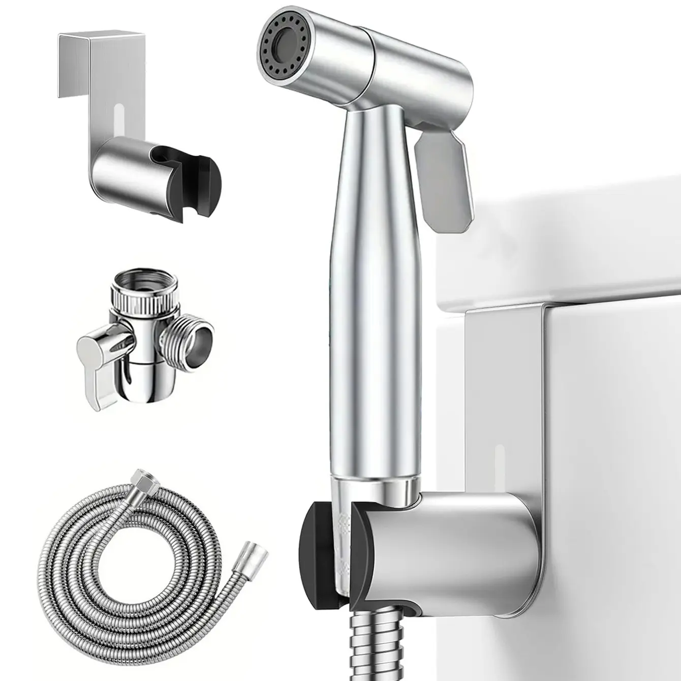 Stainless Steel Bidet Sprayer Set, High-Pressure Handheld Flush System, Includes Hose, Mounting Bracket, and Water Valve, Bidet Sprayer For Toilet, Bathroom Bidet Sprayer