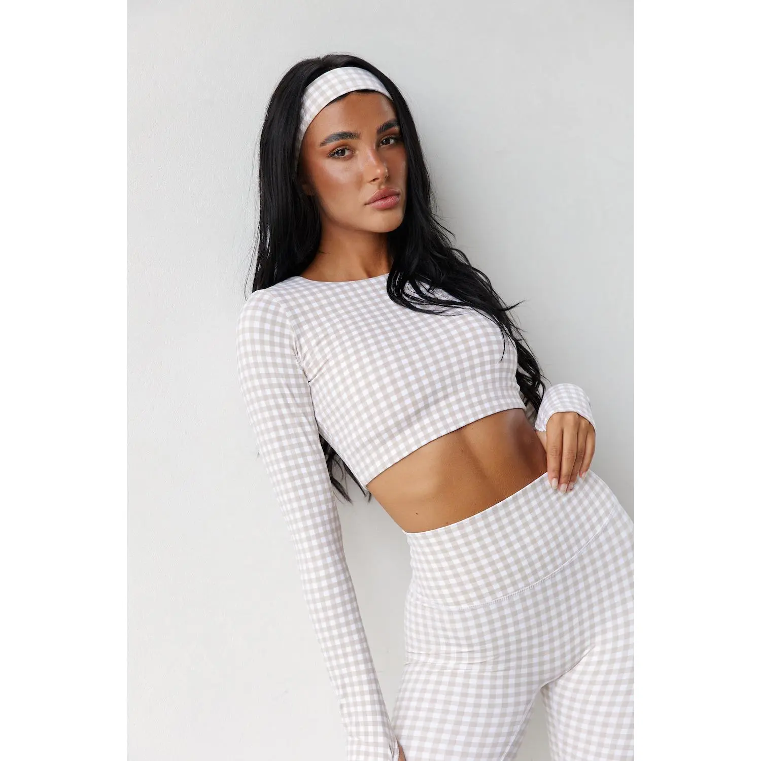 Astoria LUXE BALANCE Staple Sleeved Crop - Beige Gingham