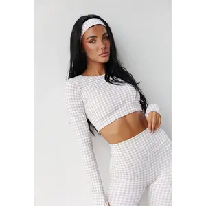 Astoria LUXE BALANCE Staple Sleeved Crop - Beige Gingham