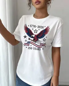 USA 250th Anniversary Patriotic Eagle 1776 Graphic Print T-shirt, Short Sleeve Crew Neck Casual Top for Summer & Spring, Women's Clothing
