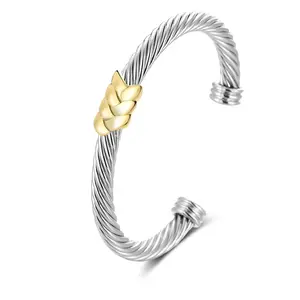 Mytys Twisted Cable Bracelets for Women Two Tone Cuff Wire Bangle Knot Vintage Jewelry Gift for Her Wrist Trendy Jewellery Accessories