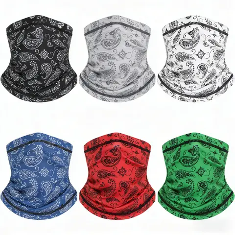 Unisex 6-Pack Cotton Camouflage Neck Gaiters Face Covers - Seamless, Quick Dry, 1-Size Protective Gear, Multi-Functional Bandana Scarf Balaclava Headband, Sports & Outdoor Accessories for Adults