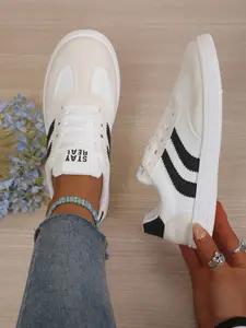 Women's Fashion Vintage Classic Rubber Sole Sneakers, Casual Tennis Shoes, Skateboard Shoes, Walking Shoes, Anti-Slip Training Shoes, Lace Up Sneaker
