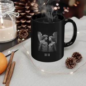 Angel 1111 Infinite Love DM1111 Black Mug - 11oz/15oz - Drinkware, Reusable Ceramic  Glossy Romantic Sturdy Tea Cup  Reuse Coffee