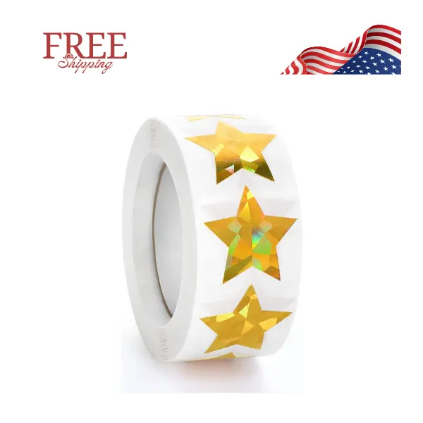 500 PCS Holographic Gold Star Stickers, 1 inch Self Adhesive Metallic Glitter Foil Stickers