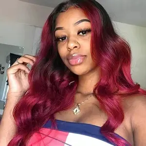 T1b/99j Color Glueless Body Wave Brazilian Human Hair Wigs For Women 5×5 Glueless Lace Wig Suitable for Beginners in Wigs Black Wine Red Gradient Wig