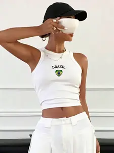 Brazil Heart Crop Tank Top | Micro-Rib Racer Sleeveless Shirt | Brazilian Pride Apparel