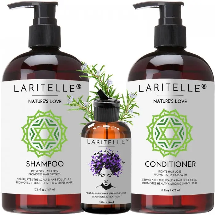 Laritelle Organic Hair Care Set Nature's Love: Shampoo 17.5 oz + Conditioner 16 oz + Bonus Post-Shampoo Hair Strengthening Treatment
