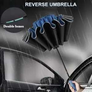 Sun Umbrella Full Manual Reverse 8 Bone Folding Umbrella, Anti-Wind Reflective Striped UV Protection Sunshade Umbrella, Portable Rain Gear, Wind Resistant Umbrella, Windproof Folding Umbrella