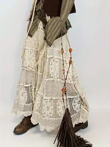 Women's Floral Crochet Hollow Out A Line Skirt, Boho Fashion Sheer Long Skirt for Beach Holiday Vacation, Ladies Bottoms for All Seasons