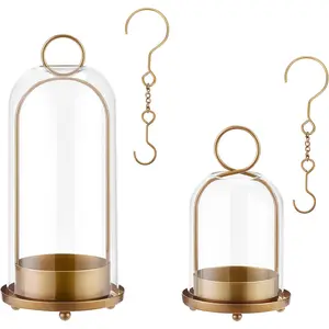 Hurricane Metal & Glass Candle Holder  Set of 2, Decorative Candlestick Pillar Candle Holder with Clear Glass for Wedding Party Christmas Holiday Dining Table Centerpiece Lanter