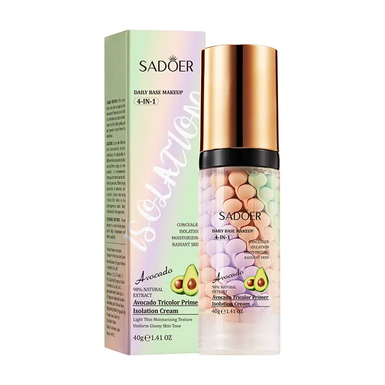 Color Correcting Primer with Hyaluronic Acid & Glycerin, 4-in-1 Hydrating & Pore Blurring Makeup Base, Avocado Face Cream for a Radiant Finish, All Skin Types, 40g, Moisturizing, Peach