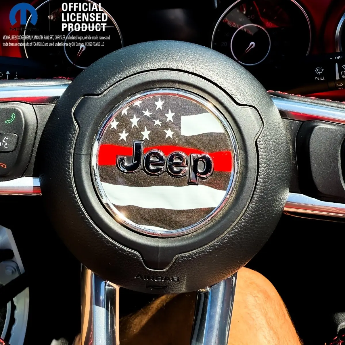 Jeep Wrangler JL Gladiator Steering Wheel Circle Thin Red Line American Flag Vinyl Decal Sticker