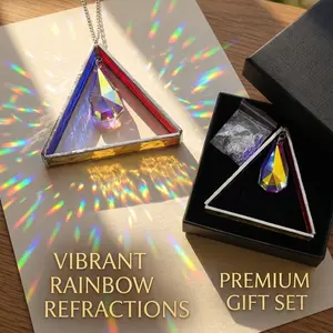 Stained Glass Triangle Ornament-Handmade Stained Glass Sun Catcher - Window Hanging Decor - Geometric Glass Art - Unique Housewarming Gift - Fast US Shipping Hangable Decoration