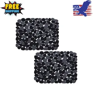 Pebble Sink Mat for Stainless Steel/Ceramic Sinks, 2 Pack PVC Sink Protectors Mats 15.7 x 11.8 inch, Black