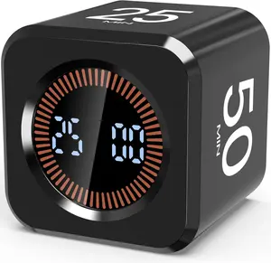 Pomodoro Timer Cube Visual Productivity Flip Timer for  Classroom Desk, 5/10/25/50min& Custom Countdown, Silent&Sound Mode Digital Cube for  Study Work School  Kitchen (Black)