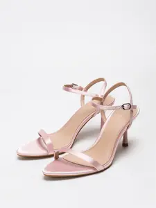 Nude Satin Stiletto Sandals | Pointed Toe Single Strap High Heels, Flattering for Dates & Commute | Women's Heeled Sandals | Elegant Single Strap High Heels for Women