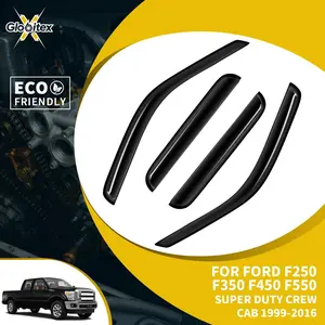 Tape-On Outside Window Visors, Sun Rain Guards, Vent Wind Deflectors for 1999-2016 Ford F250 F350 F450 F550 Super Duty Crew Cab Pickup, 4PCS Mount Accessories