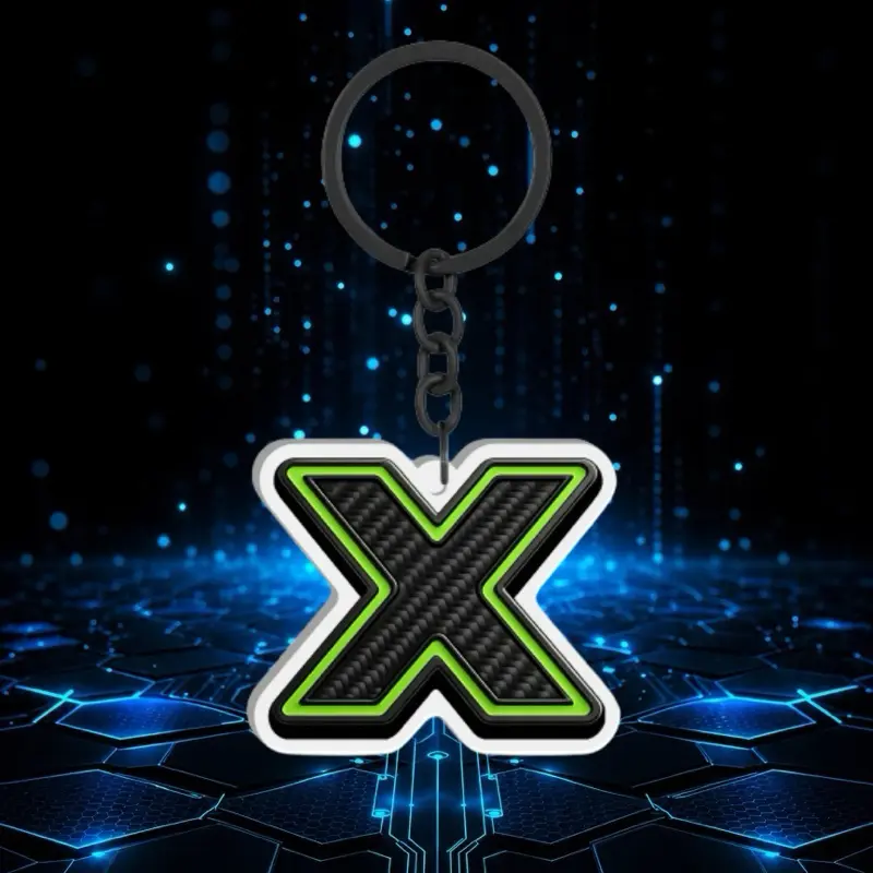 Global X Keychain with Neon Green and Inspired Carbon Fiber Black Design