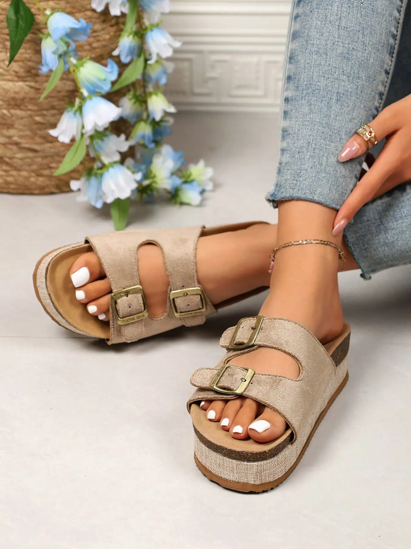 Fashion Women's Braided Straw Pattern Sandals, Dual Strap Thick Sole Outdoor Casual Shoes, Chunky Heel Summer Vacation Style