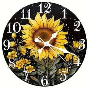 Sunflower Pattern Wall Clock, 1 Count Battery Powered Round Wall Clock, Silent Home Decor for Living Room Bedroom, Battery Not Included