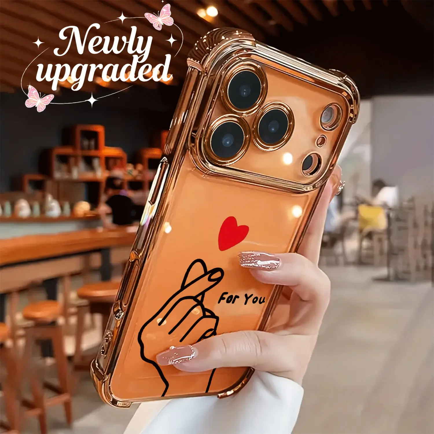 Electroplated Transparent TPU Airbag Shockproof Smartphone Case - Heart-Waving Decorative Design, Stylish Soft Cover for iPhone 11/12/13/14/15/16/17 Pro Max Handheld Devices, Mobile Phone Accessories