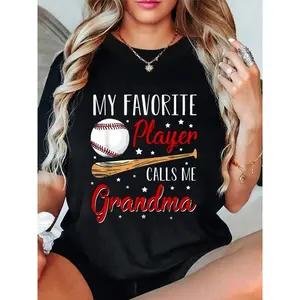 100% Cotton Baseball My Favorite Player Calls Me Grandma Heart T-Shirt