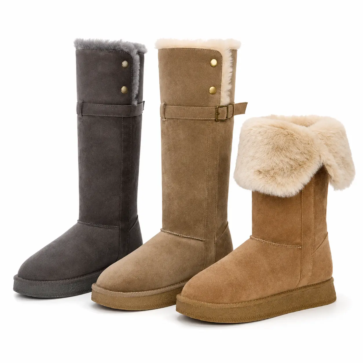 Women's Tall Winter Snow Boots Foldable Faux Fur Lined Boots Cozy Warm Waterproof Outdoor Cold Weather Boots