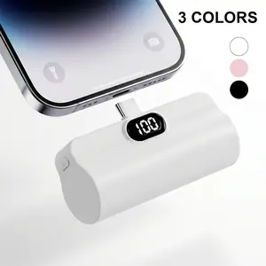 5000mAh Mini Capsule Portable Power Bank, 10W Fast Charging USB-C Portable Phone Charger, Ultra Compact Lightweight Pocket Size External Battery Pack Compatible with iPhone & Android Smartphones