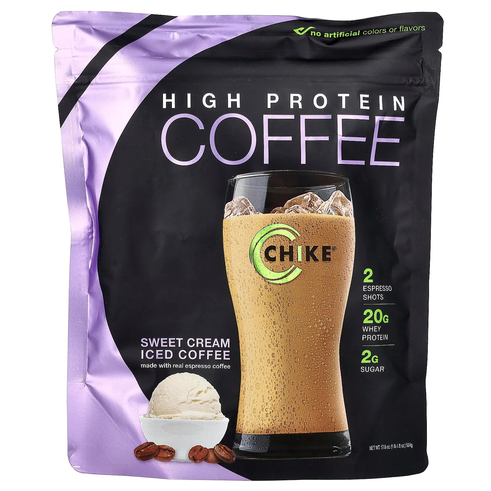 Chike Nutrition High Protein Iced Coffee, Sweet Cream, 1 lb 1.8 oz (504 g)