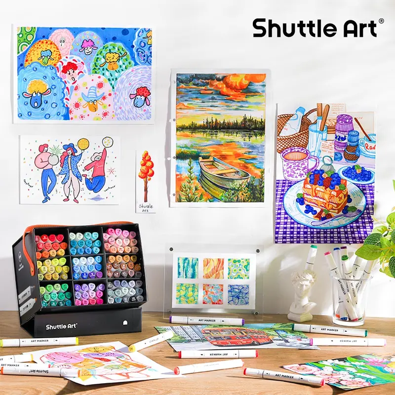 Shuttle Art 24/89/121 Colors Dual Tip Alcohol Based Art Markers, 88/120 Colors plus 1 Blender Permanent Marker with Case Perfect for Coloring Books Sketching Card Making