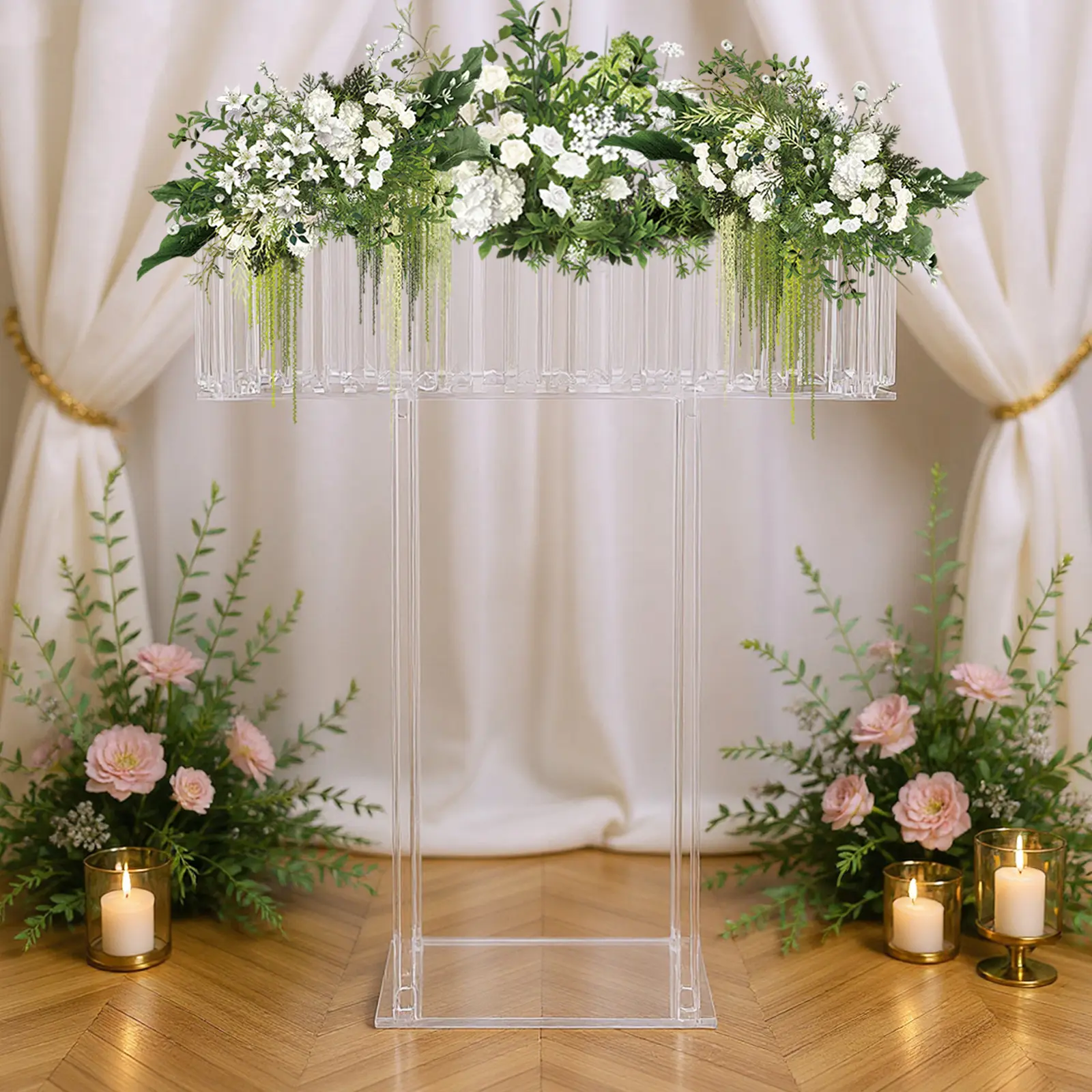CNCEST Sturdy Lightweight Clear Acrylic Flower Stand, Wedding Use Bouquet Holder & Candle Holder, 11.02lbs Capacity, Easy Assembly Decoration for Weddings, Home Cafes