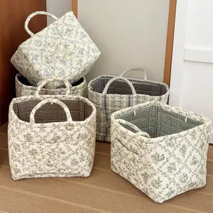 French Vine Fabric Storage Basket, Artistic Floral Pattern, Home Laundry Basket, Portable Handheld Laundry Hamper, Clothes Storage Basket