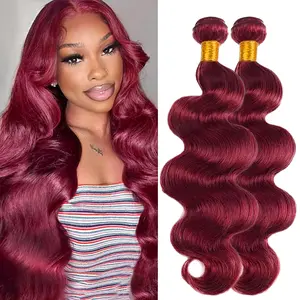 Ramiss Red Burgundy 99J Bundles Human Hair Body Wave 3 Bundles Brazilian Remy Hair Unprocessed Virgin Hairs 99J  2x6 4x4 Lace Closure with Body Wave Bundle Weaves Extensions