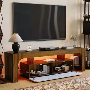 Walnut LED TV Stand with Color-Changing Lights & Large Storage Drawer, Modern Media Console for 50-75 Inch TVs, Entertainment Center for Living Room & Bedroom