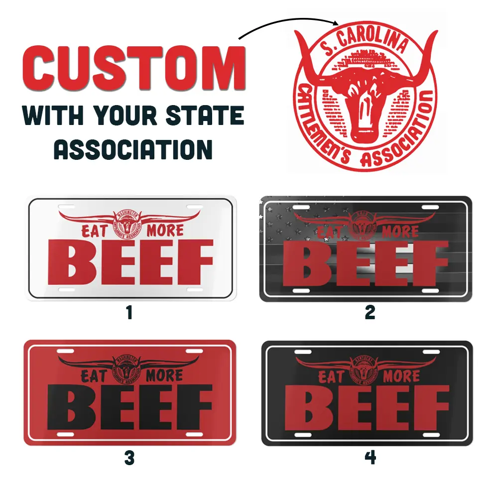 CUSTOM BEEF License Plate, Eat more Beef Plate Collection, For Hunting Lovers, 8 Color Options 12" x 6" Vanity Plate, Durable Aluminum Truck Car Accessories
