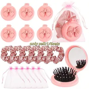 Bow Party Gifts Set, Folding Mirror, Mini Travel Hairbrush, Hair Band Ribbon, Organza Bag, Ideal for Weddings, Bridal Showers, Newborn Parties